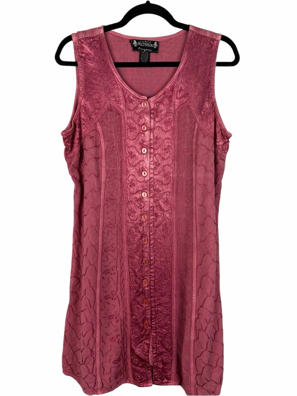 Angderson Arizona Pink Embroidered Boho Button Front Tunic Dress One Size